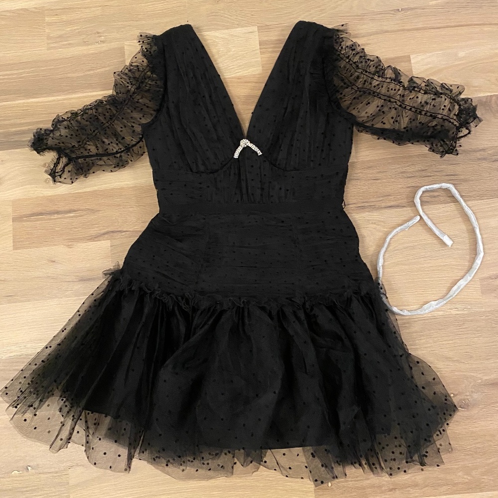 Self-Portrait Black Dot Mesh Mini Dress Holiday Dress, LBD, cocktail dress